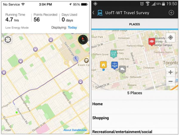 Toronto.Datamobile (iOS) and UofT-Waterfront Travel Survey (Android).